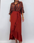 Camicia colletto con bottone coccio/marrone