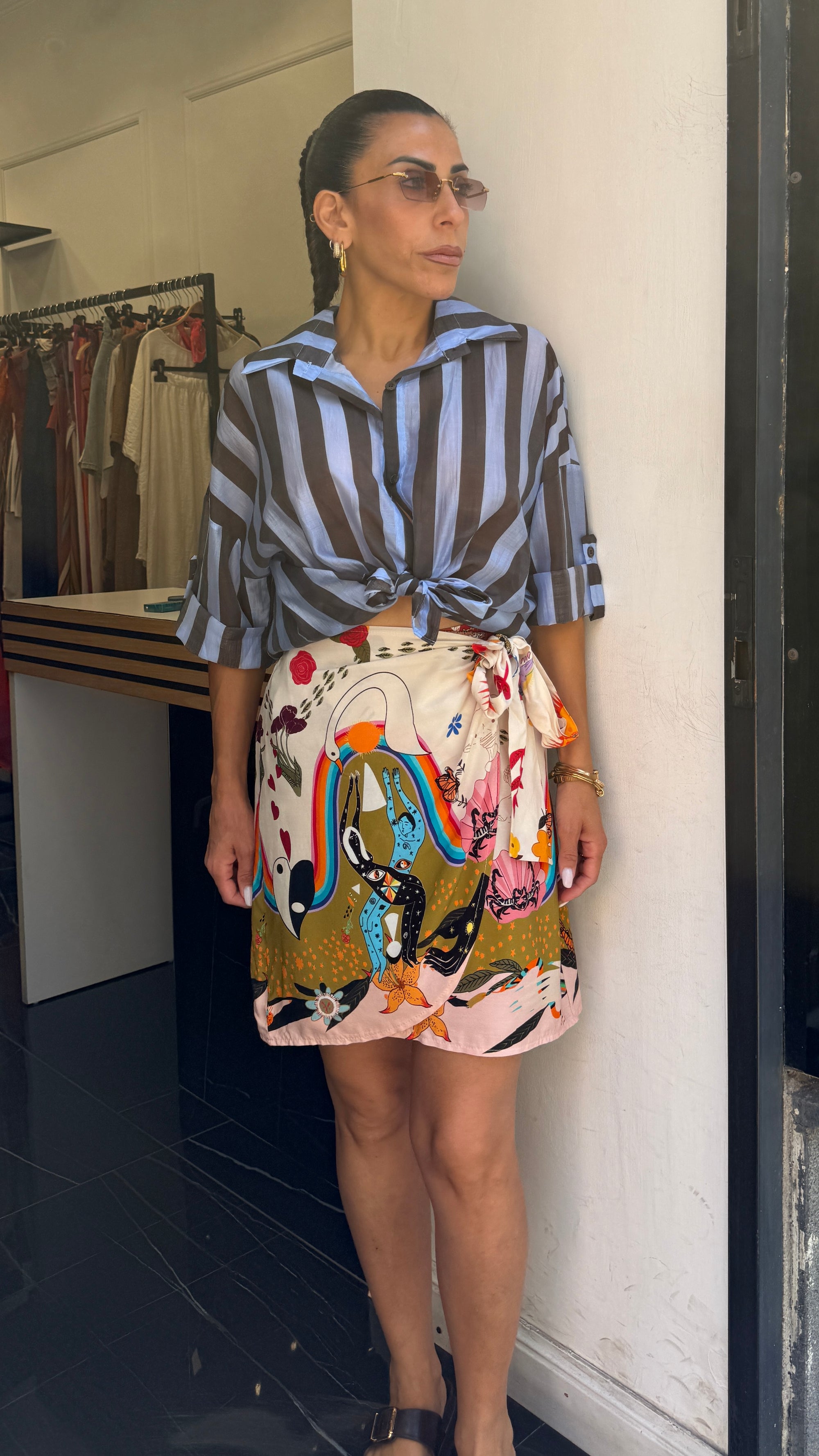 Camicia celeste/marrone