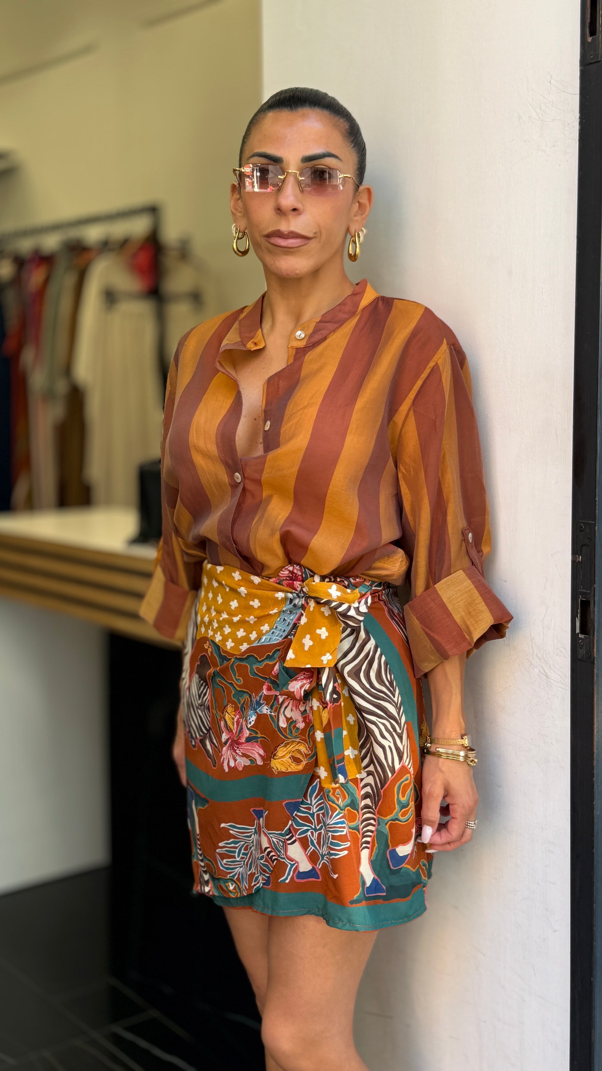 Camicia marrone/giallo