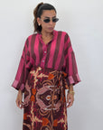Camicia coreana fucsia/marrone