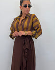 Camicia colletto con bottone verde/marrone