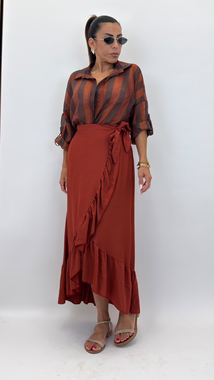 Camicia colletto con bottone coccio/marrone