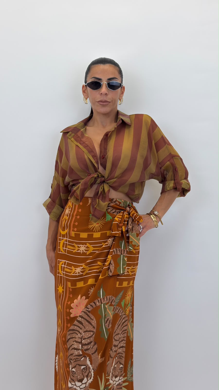 Camicia colletto con bottone ruggine/verde