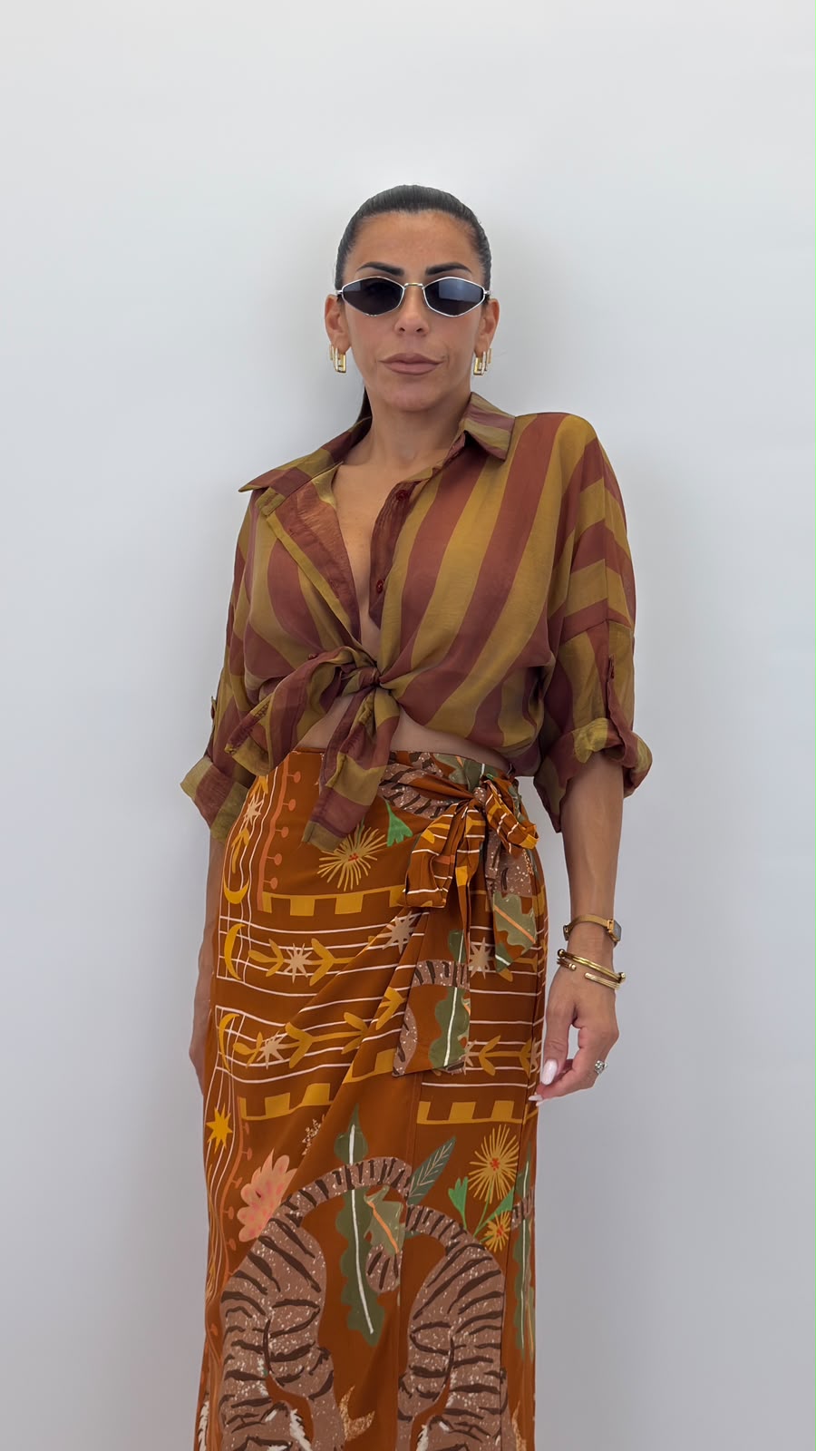 Camicia colletto con bottone ruggine/verde